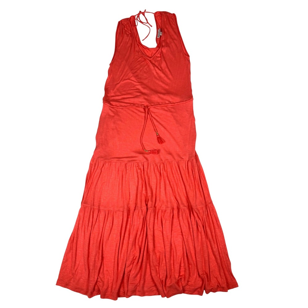 Tommy Bahama Womens Coral Orange Tiered Sleeveless Maxi Dress Large Tassel Tie